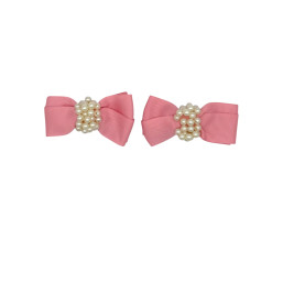 Set of 2 Pearl Ribbon Hair Clip - pink